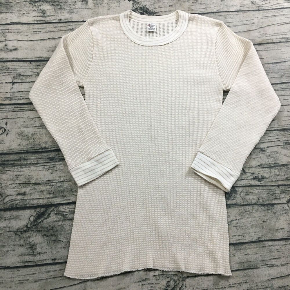 Kmart Womens Vtg 60s 70s Thermal Undershirt Base Layer‎ Sz L Long Sleeve Knit